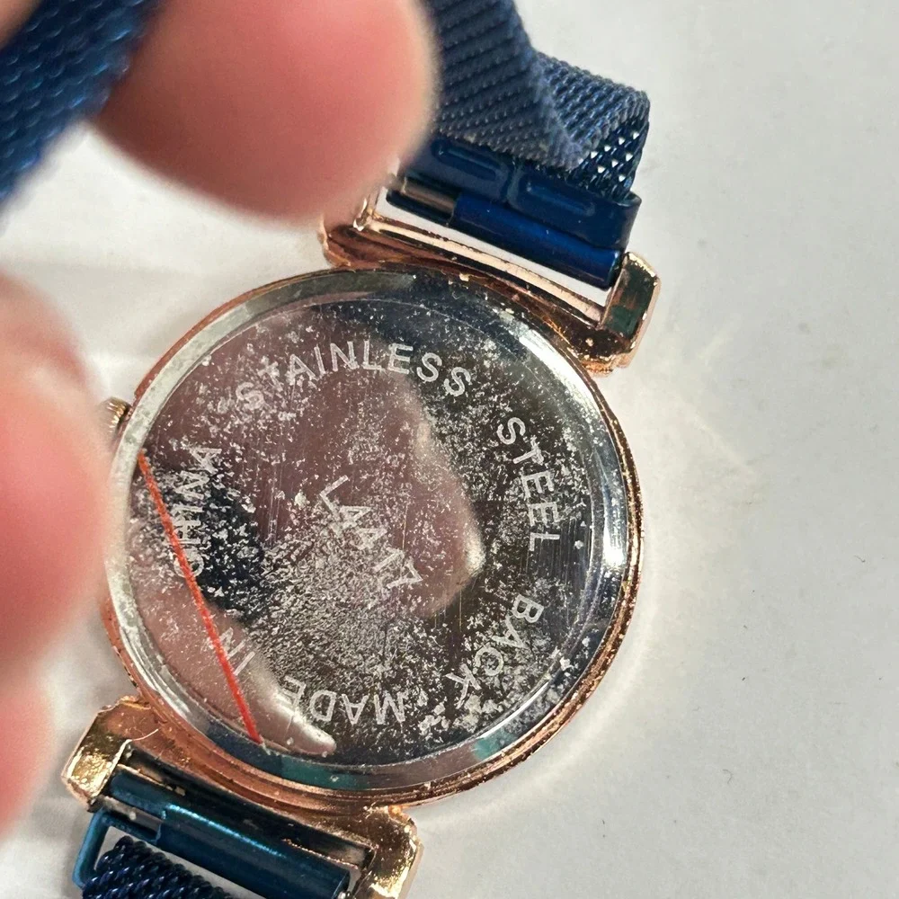 Celestial Starry Night Magnetic Mesh Strap Watch OS Blue Rose Gold Minimalist
